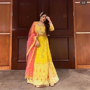 Yellow Desi Lehenga (Bangali, Pakistani, & Indian cloths) Mehndi outfit